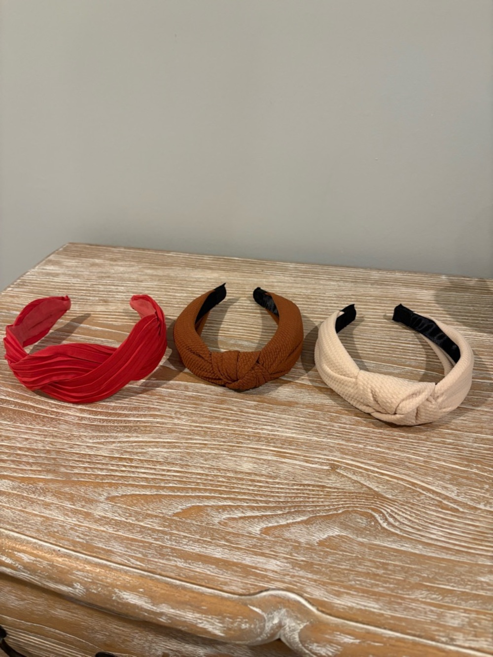 Set of 3 Fabric Headbands - Pink, Brown, Cream